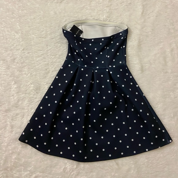 Navy polka dot strapless neoprene dress - Picture 2 of 5